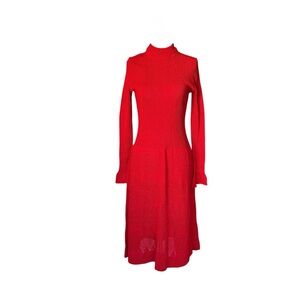 Vintage 60s 70s Goldworm Red Knit Midi Dress Small Medium